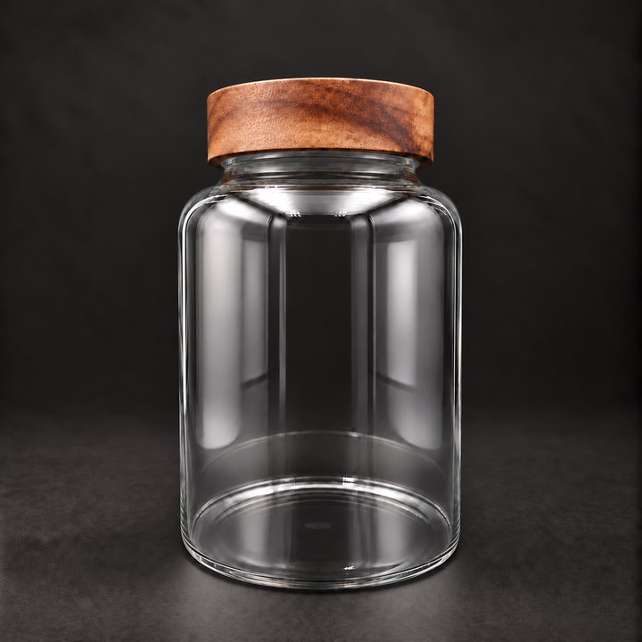 Glazen voorraadpot met houten schroefdeksel | 2L