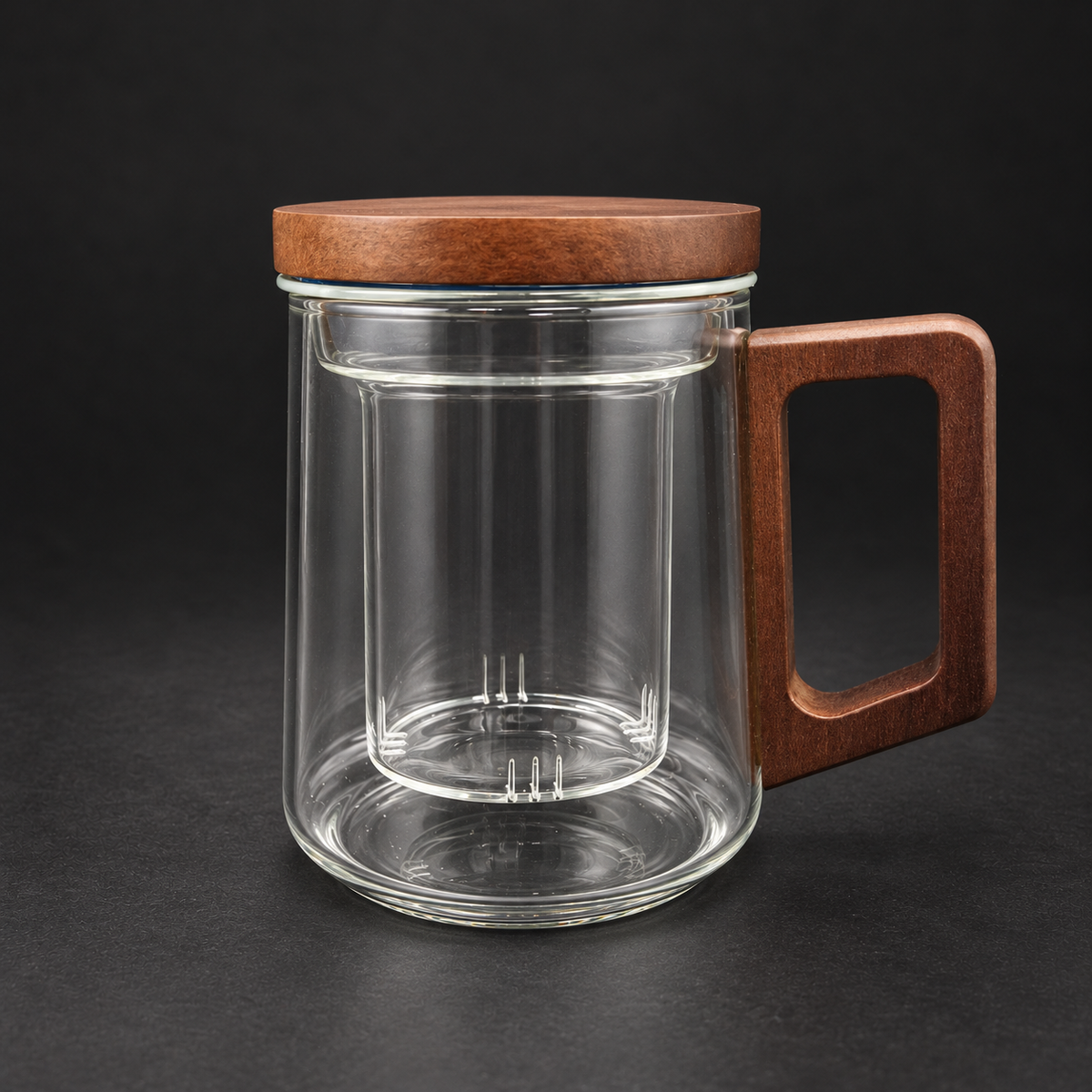 Glazen theeglas met houten handvat en infuser – 400 ml | 400ml