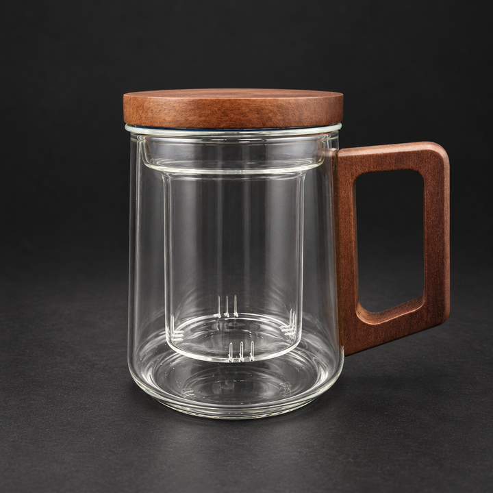 Glazen theeglas met houten handvat en infuser – 400 ml | 400ml