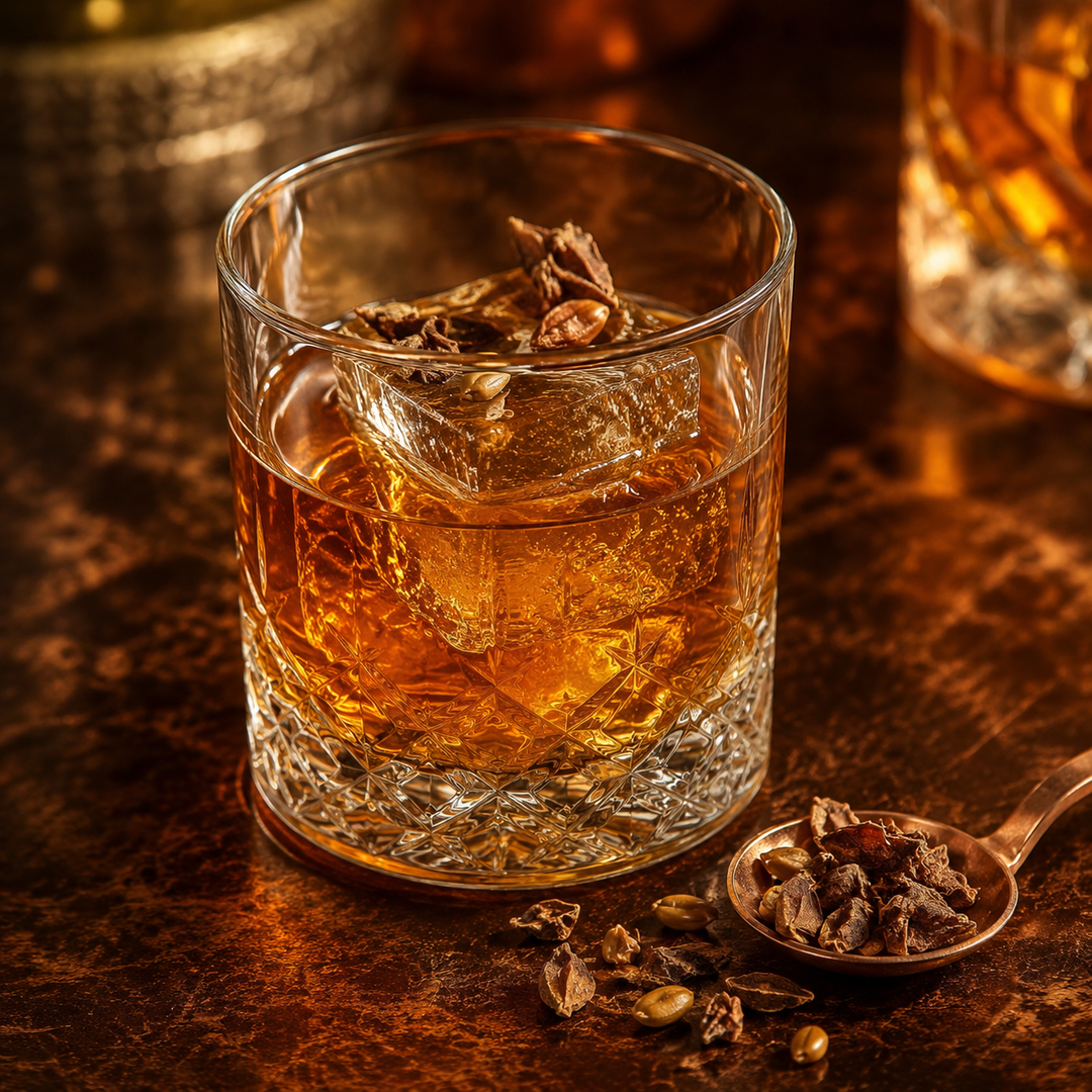 Gedroogde steranijsstukjes in een kruidige cocktail
