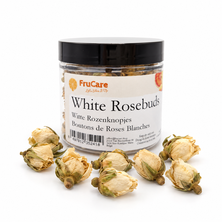 Kleine pot gedroogde witte rozenknopjes 25g met losse rozenknopjes