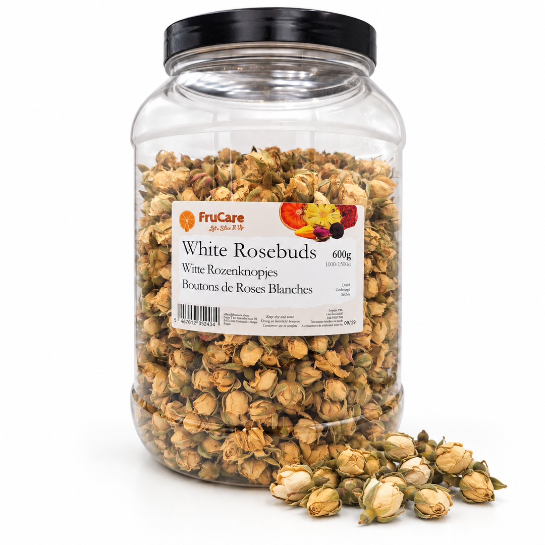 Grote pot gedroogde witte rozenknopjes 600g met losse rozenknopjes